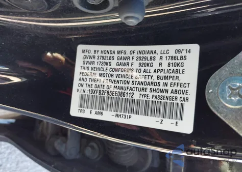 2014 Honda Civic Ex from USA, damaged, VIN 19XFB2F85EE086112